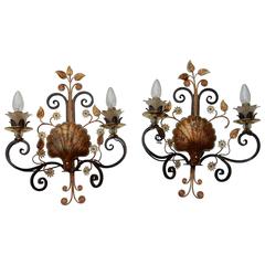 1950-1970 Pair of Sconces in the Shell in the Style of Maison Bagués