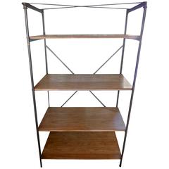 French 1940s Cast Iron Display Unit with Four Walnut Shelves 4