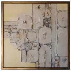 Fascinating Original Brutalist Abstract Painting on Canvas. Newly Framed.
