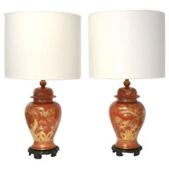 Vintage Pair of Hollywood Regency Ceramic Jar Form Table Lamps