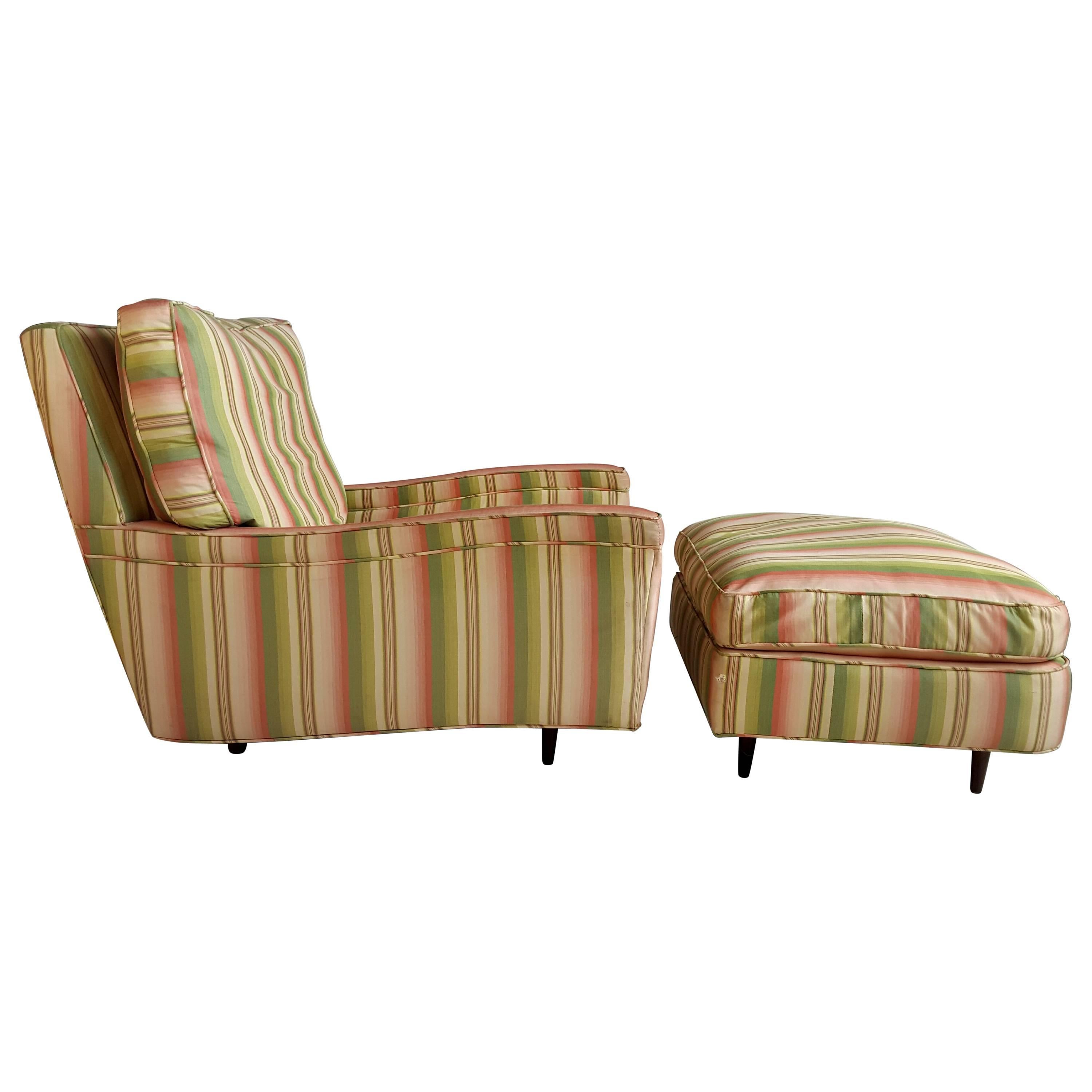 Oversized Art Deco Streamline Lounge Chair and Ottoman For Sale