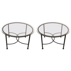 Pair of Round Glass Top Brown Jordan Tables