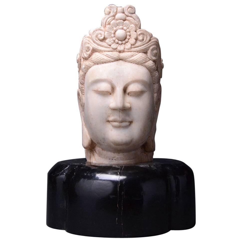 18th Century Burmese Carved Marble Head of Guanyin For Sale