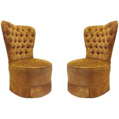 Pair of Hollywood Regency Barrel Seat High Back Designer 1940s Style Chairs 8