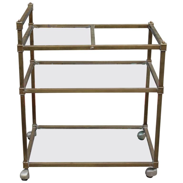 Lovely Modern Brass and Glass Rolling Bar Cart at 1stdibs