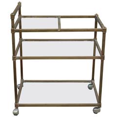 Lovely Modern Brass and Glass Rolling Bar Cart