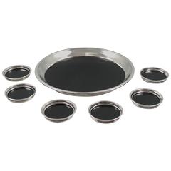 Mid-Century Modern Barware Serving Set, Tray & Coasters Silver Plate & Bakelite 6