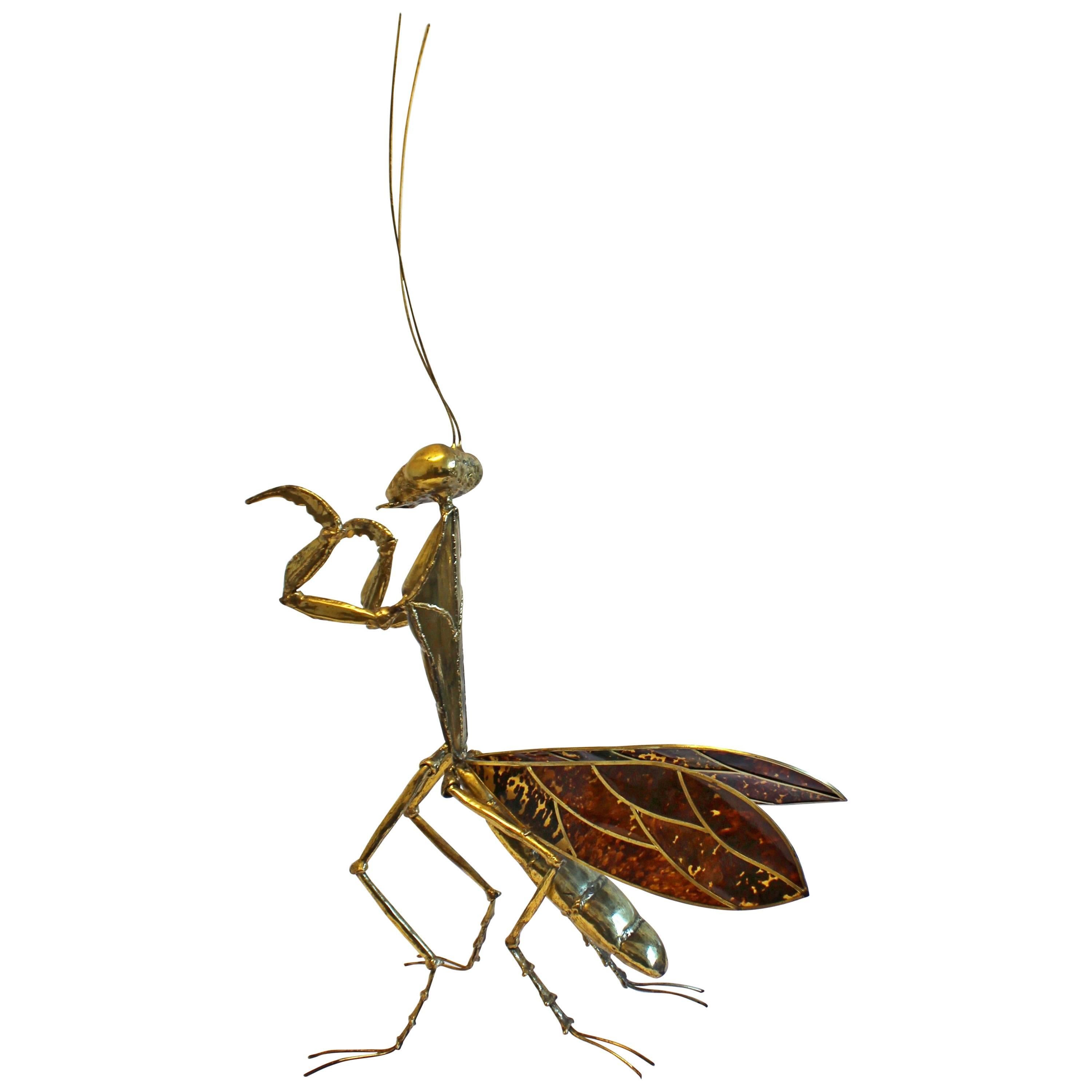 Praying Mantis Brass Sculpture by Jacques Duval Brasseur, 1970s For Sale