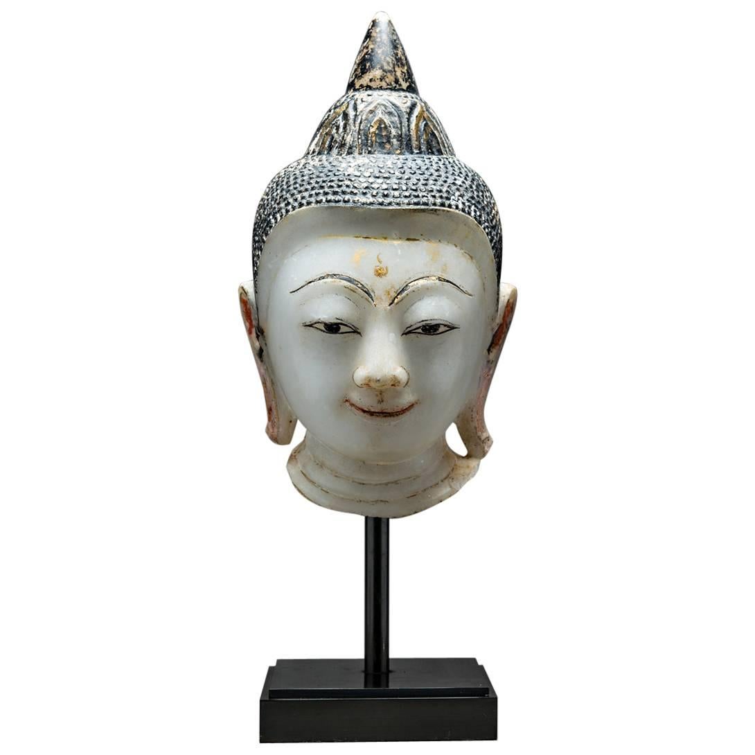 18th Century Shan Marble Buddha Head For Sale