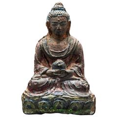 19th Century Clay Seated Buddha with Inscription