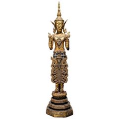 Antique Large Rattanakosin Standing Buddha in Full Regalia