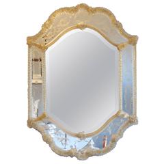 Venetian Wall Mirror with Etched Glass, Murano Label