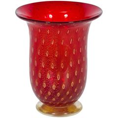 Italian Venetian Vase in Murano Glass Red and Gold 2