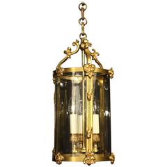 French Gilded Triple Light Antique Hall Lantern
