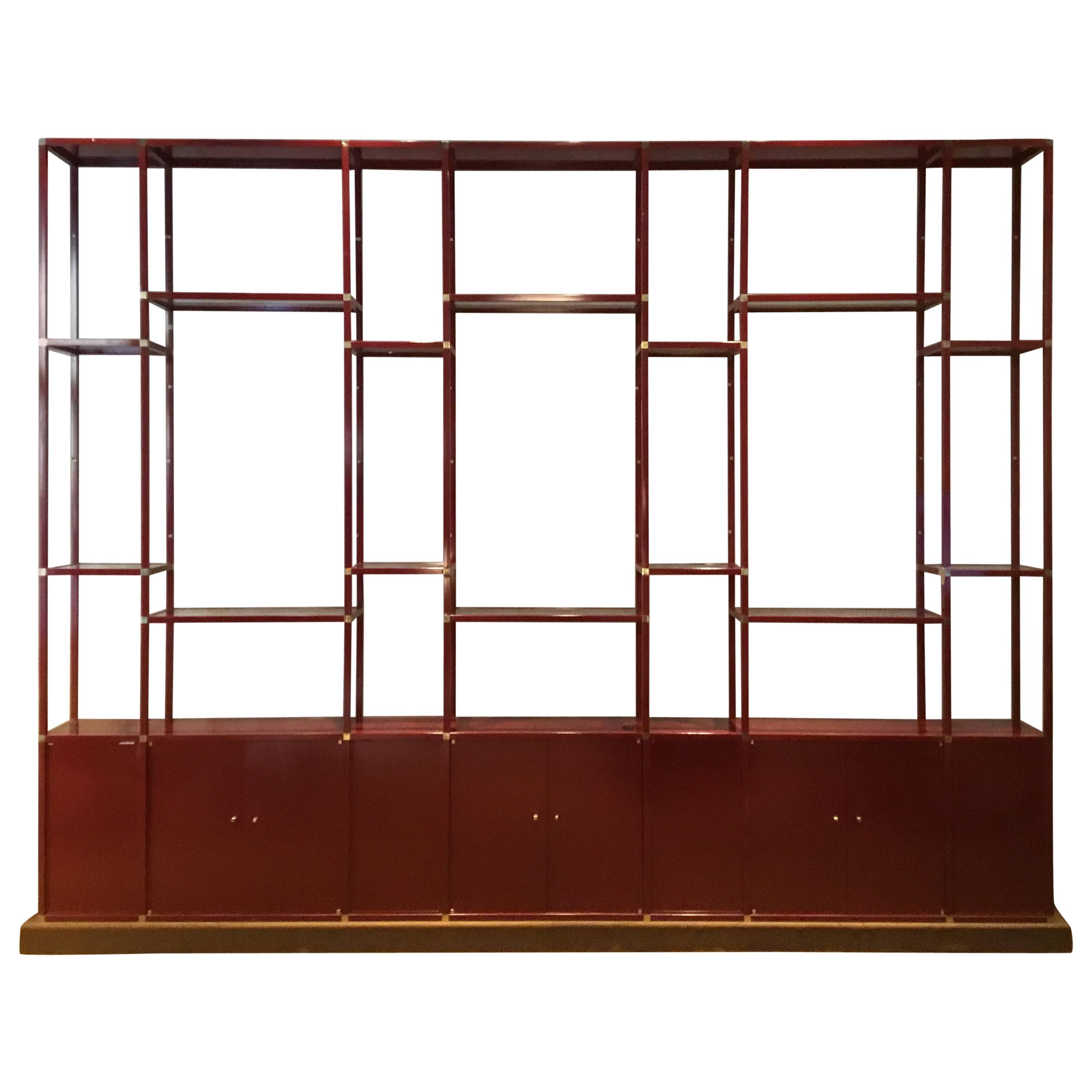Bookcase Laquered Metal and Brass , 1970s For Sale