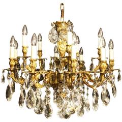 Italian Gilded Bronze and Crystal Antique Chandelier