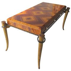 Mid-Century Desk Table, by Maitland Smith Mahogany Veneer Table Top 9