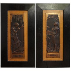 Amazing and Signed Pair of Bronzed Jugendstil Plaques in Alphonse Mucha Style