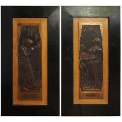 Amazing and Signed Pair of Bronzed Jugendstil Plaques in Alphonse Mucha Style 7