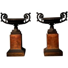 Large Pair of Italian Grand Tour Bronze and Sienna Marble Tazzas, 19th Century