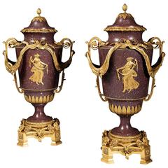 Pair of 19th Century Gilt Bronze-Mounted Porphyry Urns 11