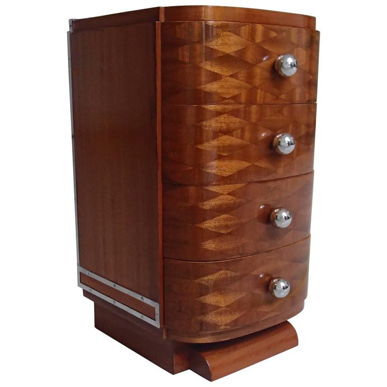 Art Deco Small Side Chest of FourDrawers Mahogany Chrome Buttons For Sale at 1stdibs