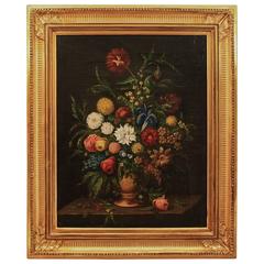 French Still Life Oil Painting of Various Flowers, circa 1750