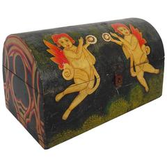 European 19th Century Painted Wooden Dome Top Box Folk Art 7