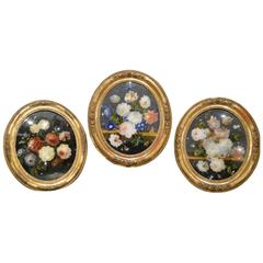 Set of Three Victorian Period Reverse Paintings on Glass