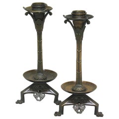 Pair of Neo-Gothic Bronze Candlesticks, Done in the Manner of A. W. N. Pugin