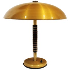 1950´s Desk Lamp, wood pieces, polished brass rings - Belgium 