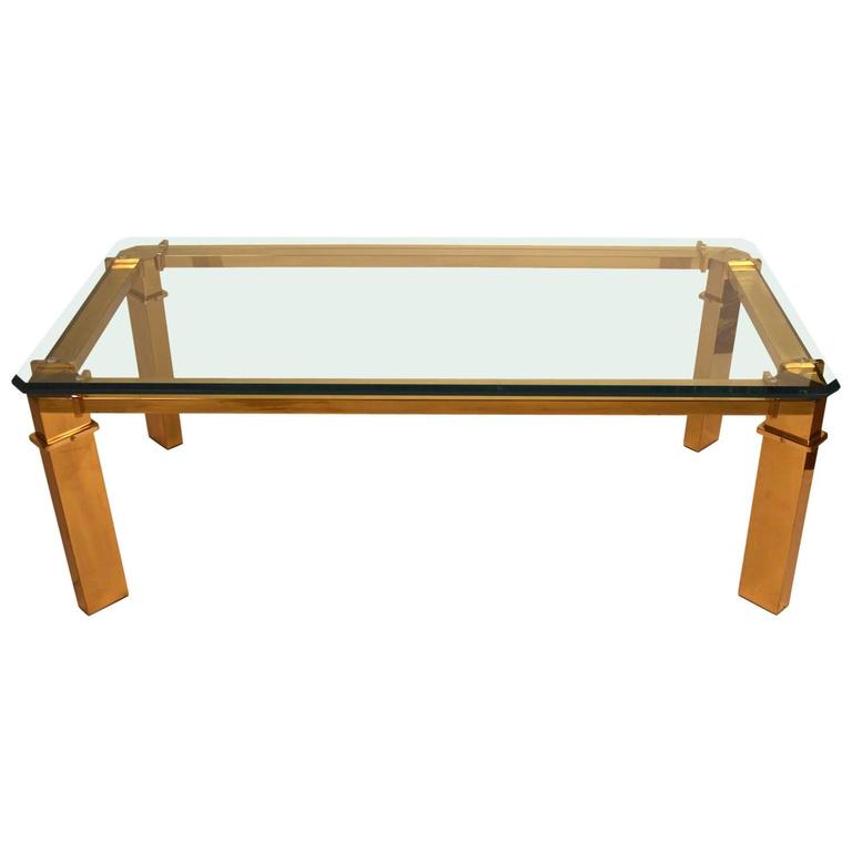 Brass Base Mastercraft Glass Top Coffee Table at 1stdibs