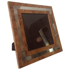 1970s Burl Wood and Chrome Picture Frame