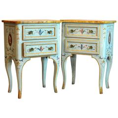 Pair of Early 20th Century Italian Painted and Decorated Two-Drawer Commodes