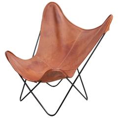 Chaise papillon moderne du milieu du siècle par Knoll International en cuir d'origine