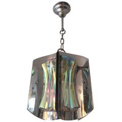 1970s Thick Crystal and Inox Pendant Lamp