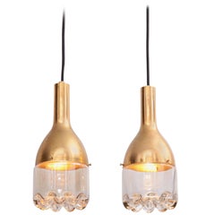 One 1960s Pendant Lamp in Brass and Glass