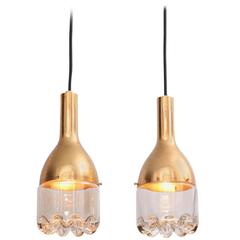 Pair of 1960s Pendant Lamps in Brass and Glass 11