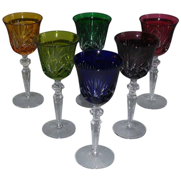 Set of Six Bohemian Crystal Wine Goblets / Glasses