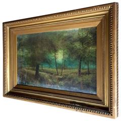 Antique Fabulous 19th Century Oil on Canvas Forest Woodland Scene