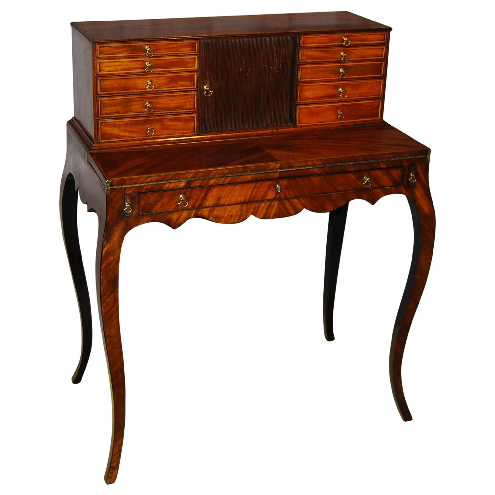 George III Period Mahogany and Inlaid Bonheur du Jour For Sale