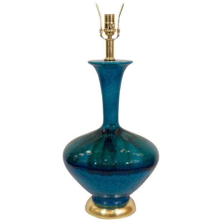 Large Blue Drip Glaze Table Lamp with Gold Leaf at 1stdibs