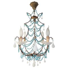 Antique Blue and White Opaline Chandelier