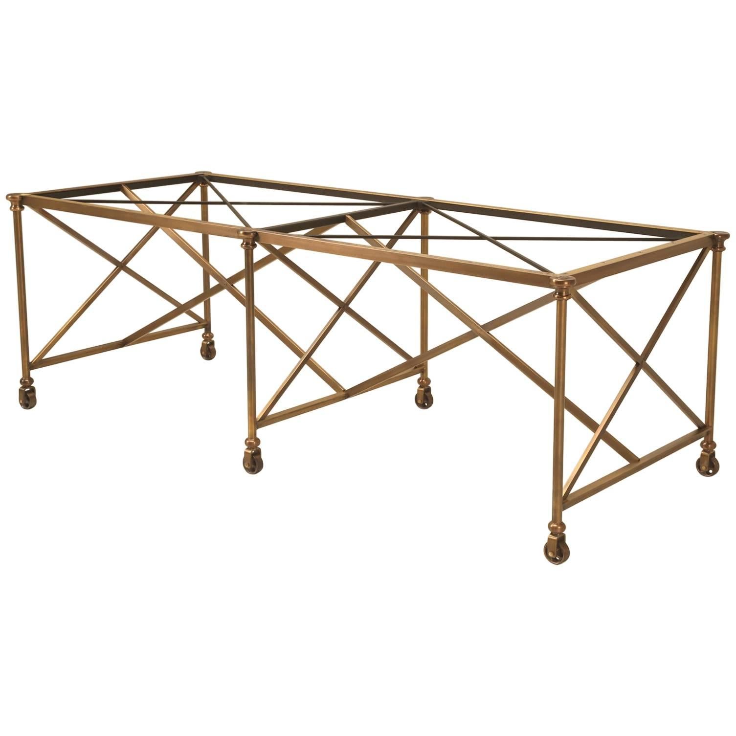 French Inspired Industrial Style Brass Kitchen Island Made to Order For Sale