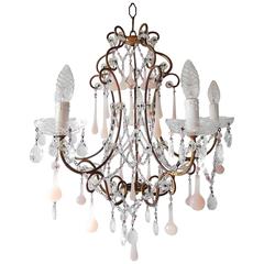 French Pink Opaline Drops and Crystal Chandelier