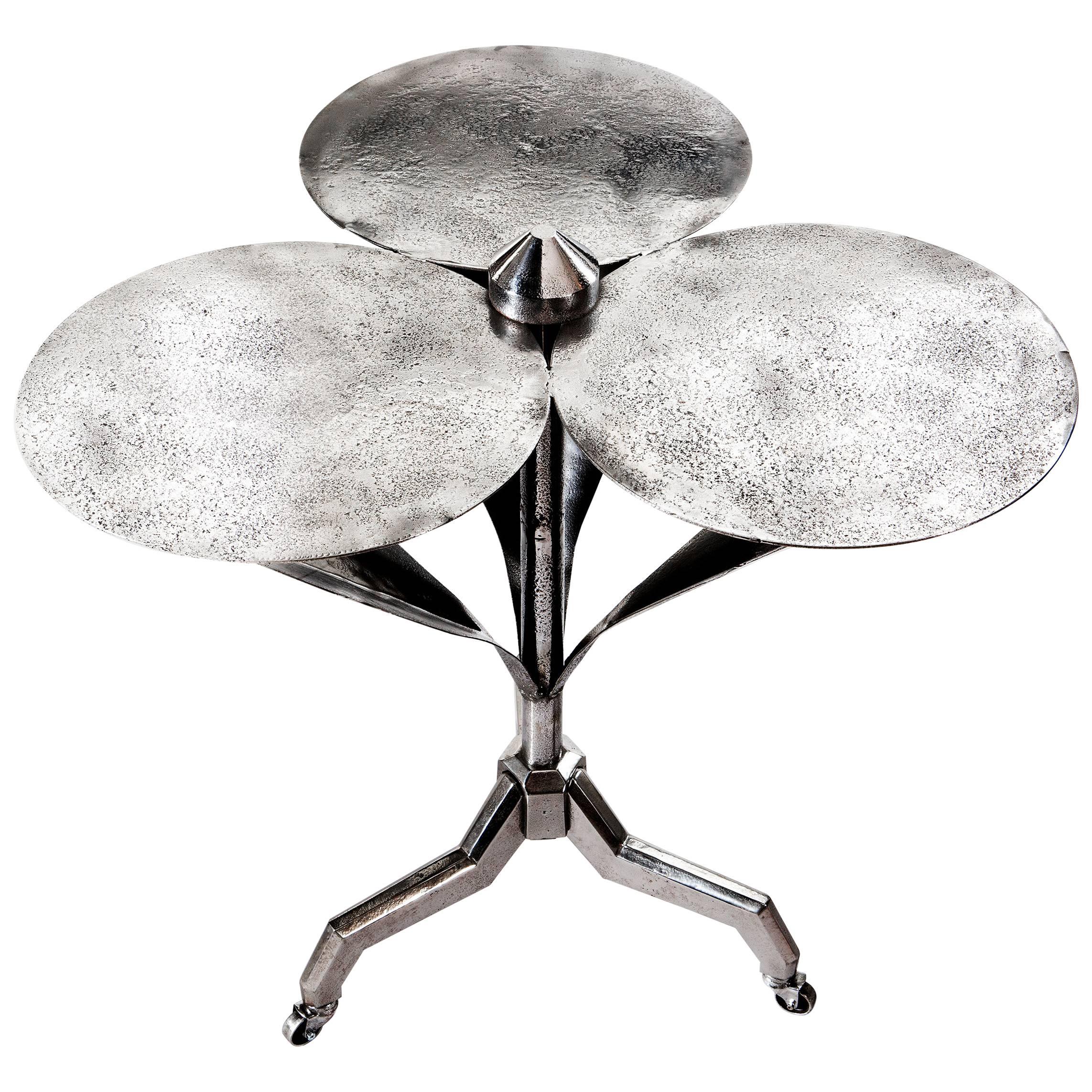 Early/Mid-Century French Polished Steel Flower Gueridon Table