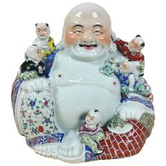 Chinese Republic Large Pottery Figure of Buddha with Five Attendant Boys