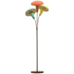 1950s Italian Design Stilnovo Style Tricolor Metal Mushroom Shaded Floor Lamp