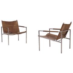 Pair of Mid-Century Leather Lounge Chairs SZ02 by Martin Visser for 'T Spectrum