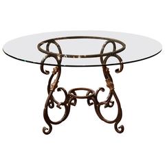 Wrought Iron French Table Base with Round Glass Top